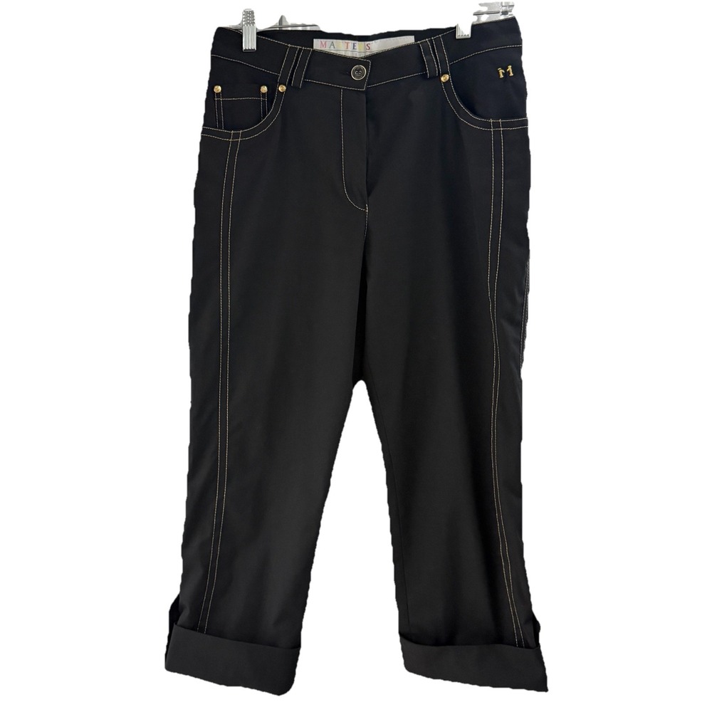 Masters Golf Fashion By Alaska Size 8 Black Gold Stitching Athletic Capri Pants